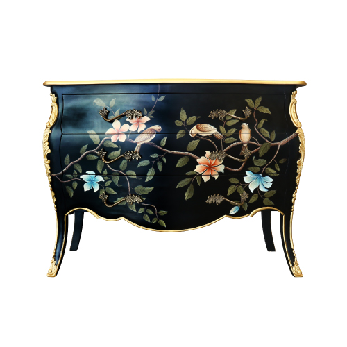 ANTIQUE GOLD-BLACK CHEST OF DRAWERS