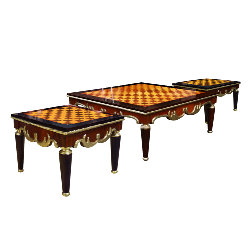 Classic Golden Plated Checks Pattern Wood Table Set