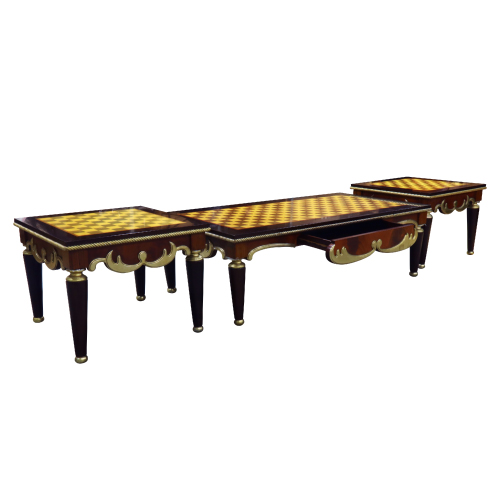 CLASSIC GOLDEN PLATED CHECKS PATTERN WOOD TABLE SET rectangle