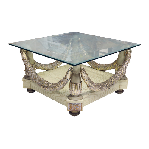 Versailles Coffee Table, Antique Ivory & Clear Glass-Color