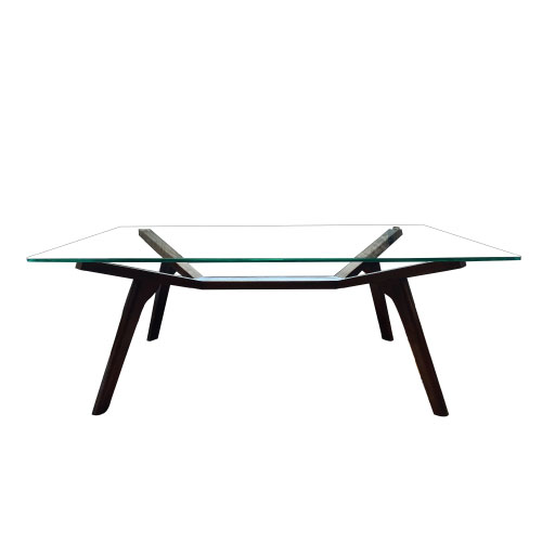 WOODEN CENTER TABLE WITH GLASS