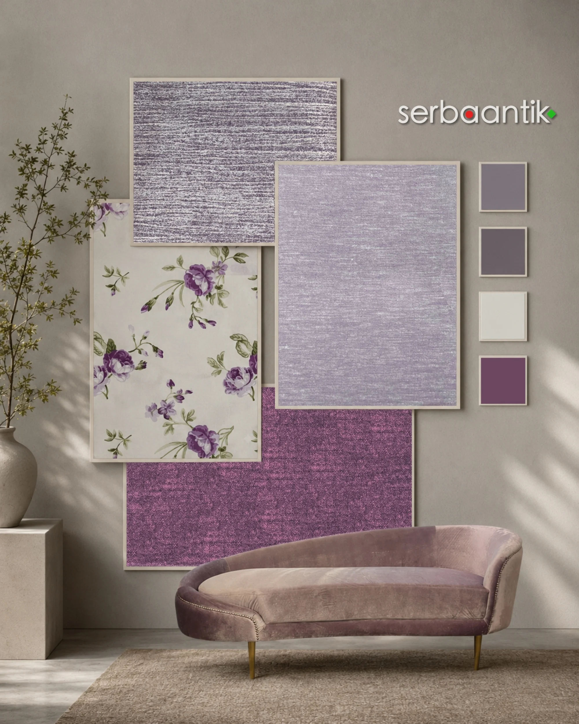 Purple Interior Palette: An Elegant Mix of Floral Patterns and Textures