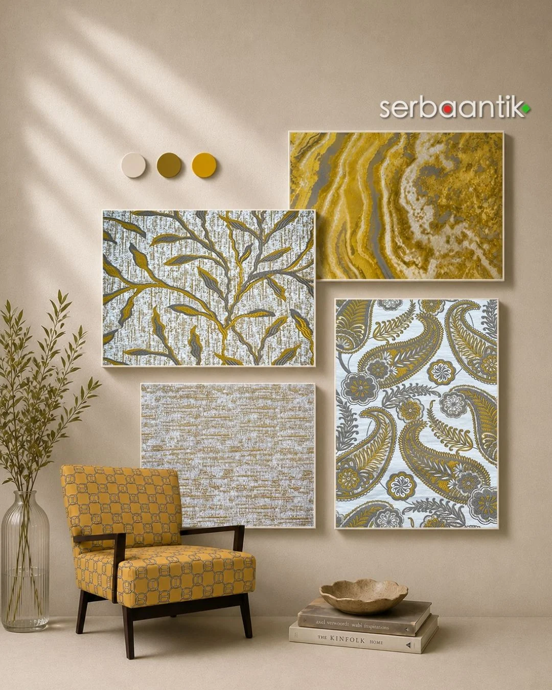 Yellow & Grey Interior Palette: A Warm Mix of Patterns and Textures
